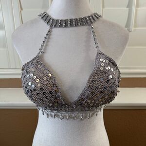 Joanna USA Silver Sequined Bra Top Ravewear Bralette Festival Apparel Nightclub